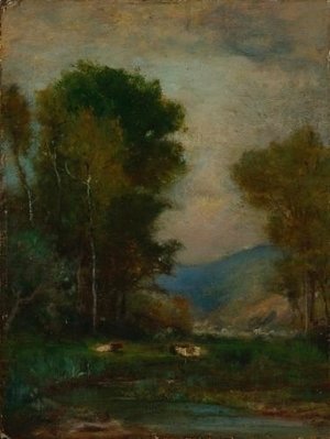 George Inness - Cows by a Stream
