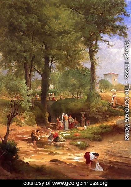 George Inness - Washing Day near Perugia (or Italian Washerwomen)