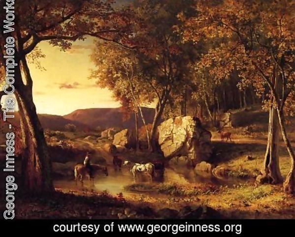 George Inness - Summer Days  Cattle Drinking Late Summer  Early Autumn