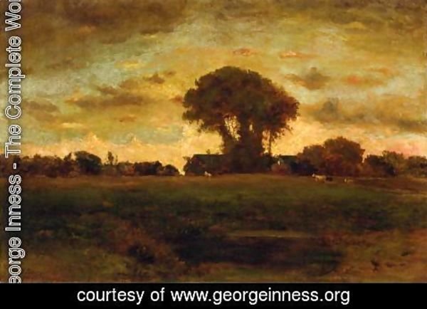 George Inness - Sunset On A Meadow